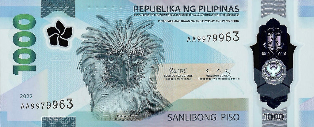 Philippines AA start prefix 1000 piso 2022 polymer B1108a UNC
