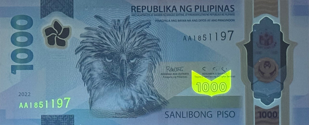 Philippines AA start prefix 1000 piso 2022 polymer B1108a UNC